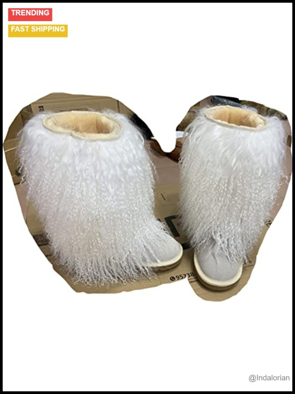 Real Mongolian Sheep Fur Tall Boots Fluffy Cow Leather Mid-Calf Winter